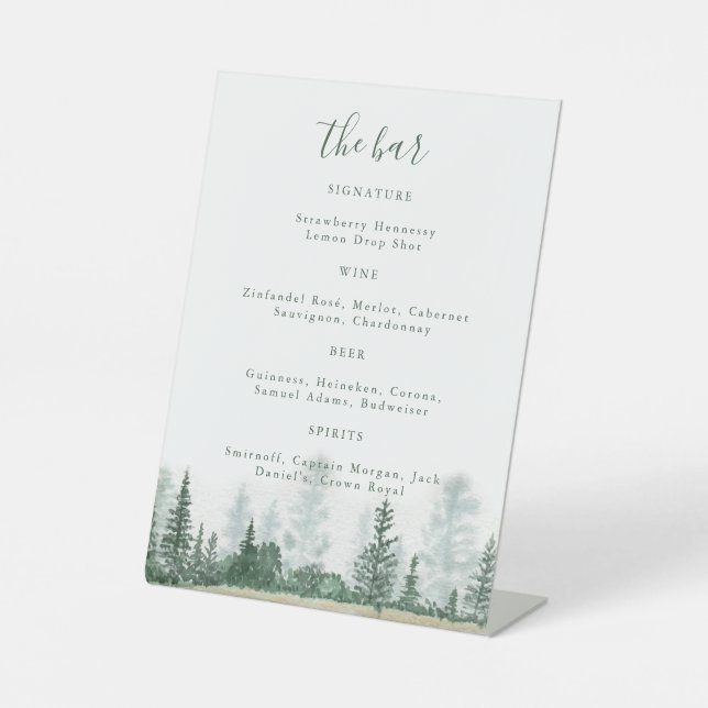 Mountain Forest Wedding Bar Signature Drink Pedestal Sign (Front)