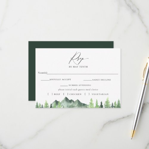 Mountain Forest Wedding RSVP With Meal Choice Card