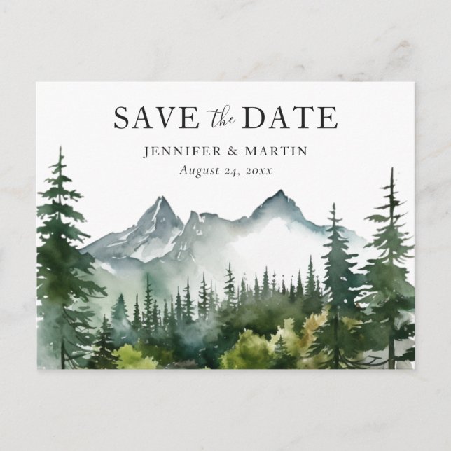 Mountain Forest Wedding Save The Date Postcard (Front)