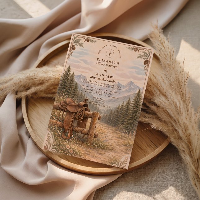 Mountain Forest Western Saddle Wedding Invitation (Creator Uploaded)