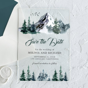 Mountain Forest Winter Wedding Save the Date