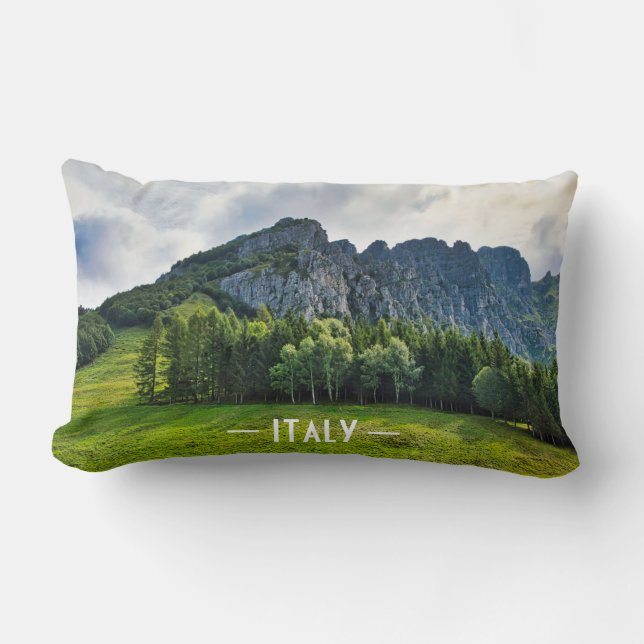 Mountain forest with pines in northern Italy Lumbar Pillow (Front)