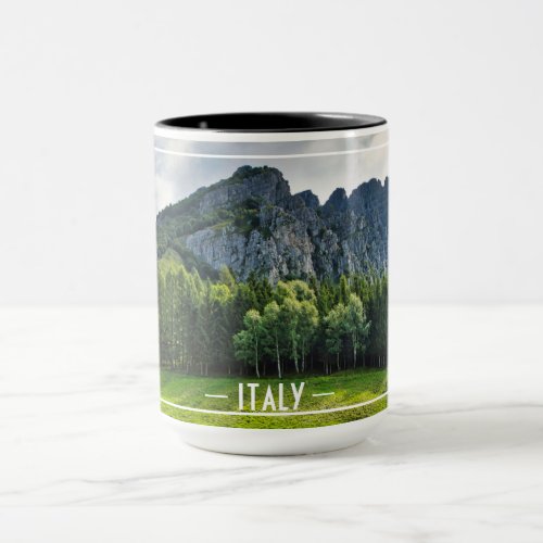 Mountain forest with pines in northern Italy Mug