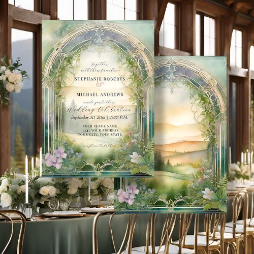 Mountain Forest Woodland Fantasy Elegant Wedding Invitation