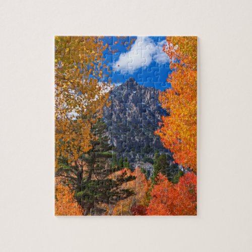Mountain framed in fall foliage CA Jigsaw Puzzle
