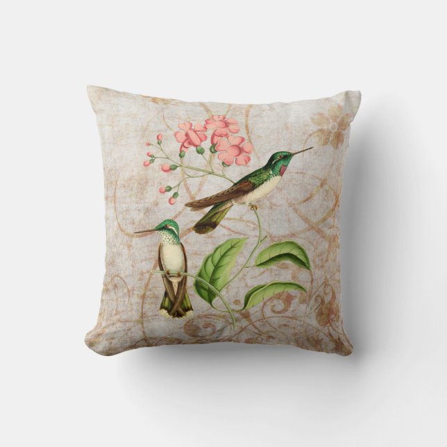 Mountain Gem Hummingbird Vintage Grunge Pillow (Front)