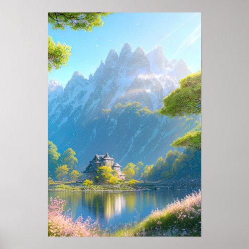 Mountain Getaway House by the Mountain Lake Poster