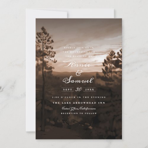 Mountain Getaway Sepia Wedding Invitation
