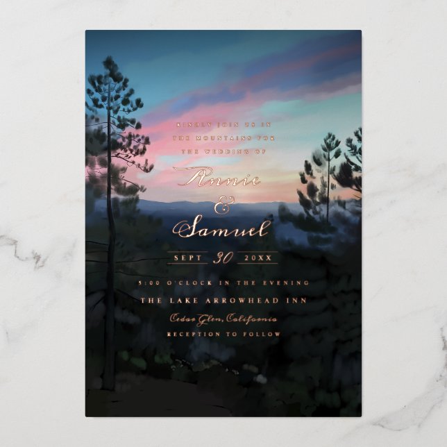 Mountain Getaway Wedding Foil Invitation (Front)