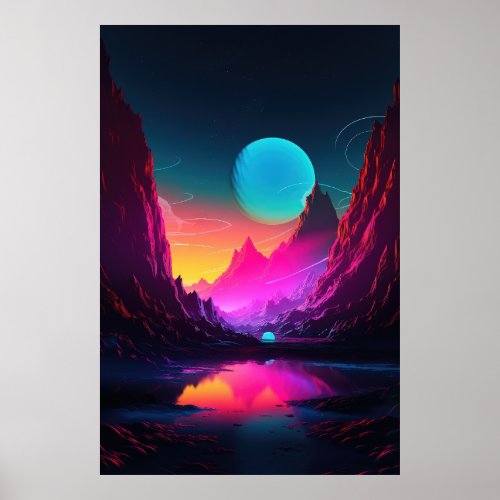 Mountain Glow Synthwave Vibes in Alpine Serenity Poster