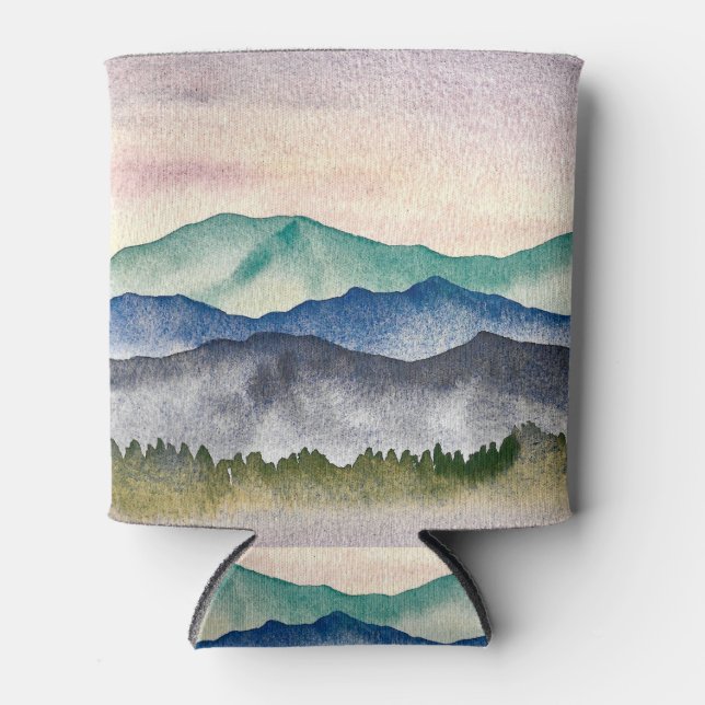 Mountain Glowing Watercolor Mountain Landscape Can Cooler (Front)