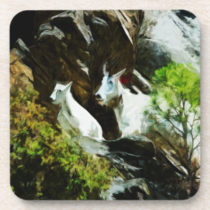 Mountain Goat and Baby Abstract Coaster