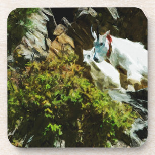 Mountain Goat and Baby Abstract Impressionism Drink Coaster