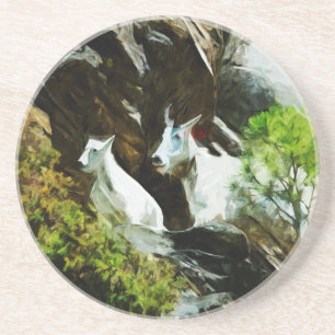 Mountain Goat and Baby Abstract Sandstone Coaster