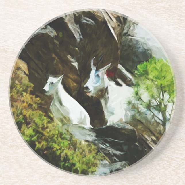 Mountain Goat and Baby Abstract Sandstone Coaster (Front)