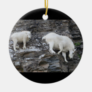 mountain goat family ceramic ornament