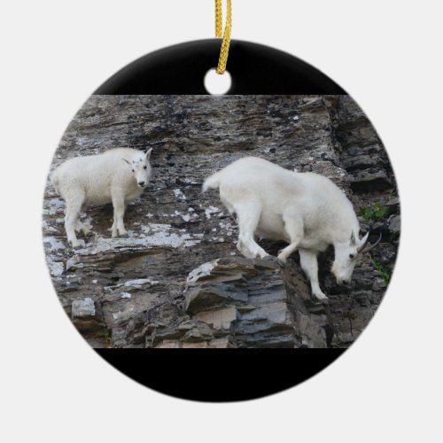 mountain goat family ceramic ornament