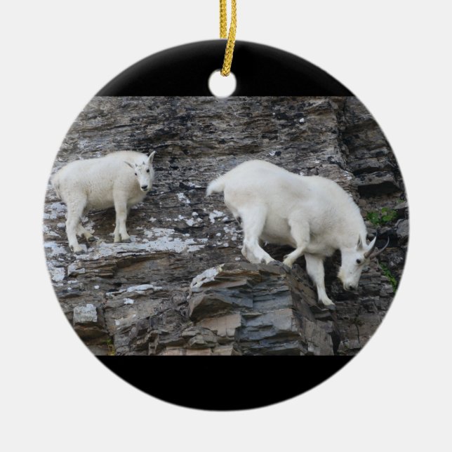 mountain goat family ceramic ornament (Front)