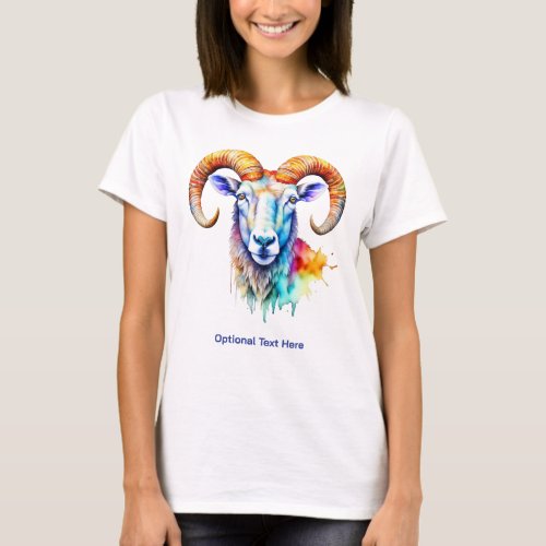 Mountain Goat Ram Multicolor Paint Drip Watercolor T_Shirt