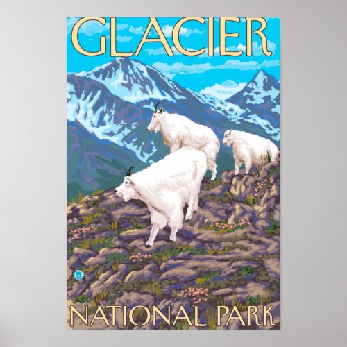 Mountain Goats Scene _ Glacier National Park Poster