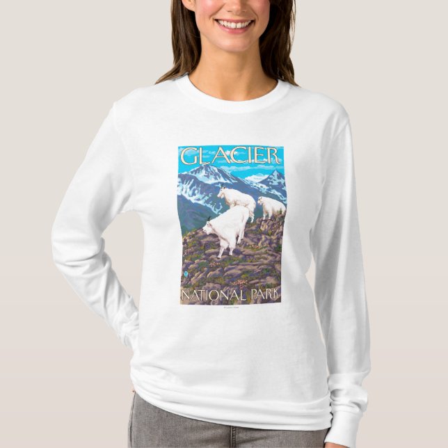 Mountain Goats Scene - Glacier National Park, T-Shirt (Front)