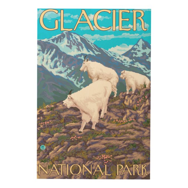 Mountain Goats Scene - Glacier National Park, Wood Wall Decor (Front)