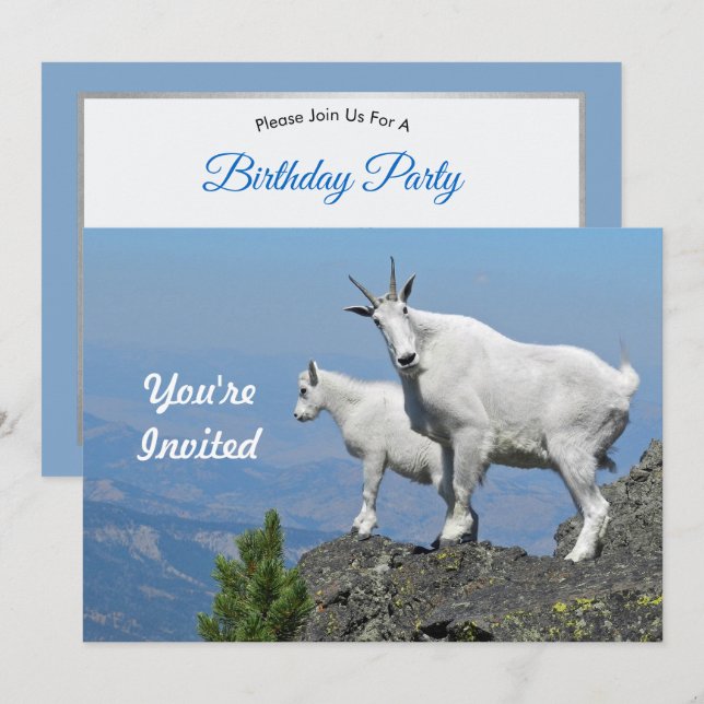 Mountain Goats White Wildlife Photo Birthday Invitation (Front/Back)