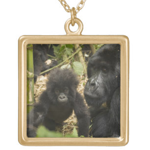 Mountain Gorilla, adult with young Gold Plated Necklace