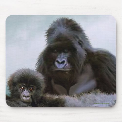 Mountain Gorilla Father and Baby Conservation Art Mouse Pad