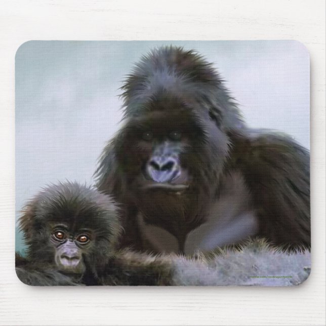 Mountain Gorilla Father and Baby Conservation Art Mouse Pad (Front)