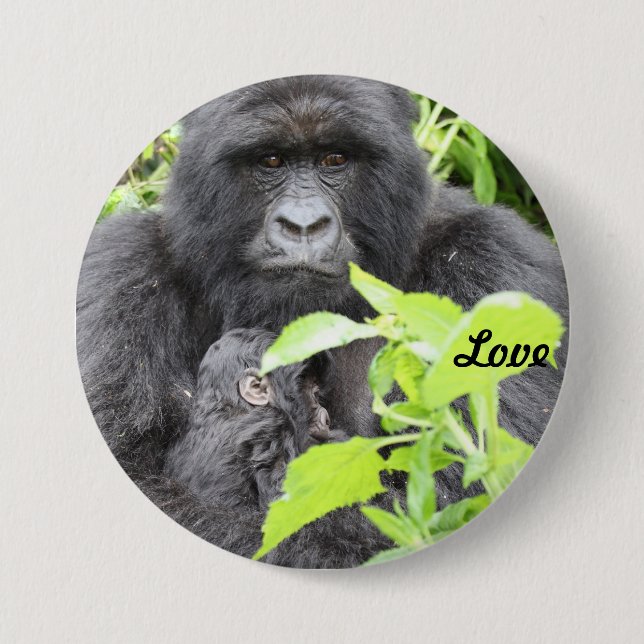 Mountain Gorilla Mother & Infant Pinback Button (Front)