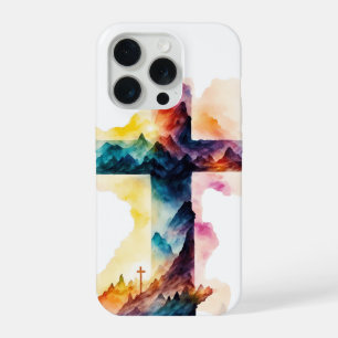 Mountain Grace – Watercolor Cross iPhone 15 Pro Case