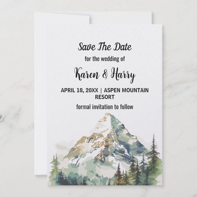 Mountain Green Pine Tree Save The Date Wedding Art Invitation (Front)