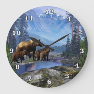 Mountain Grizzlies Animal Wall Clock