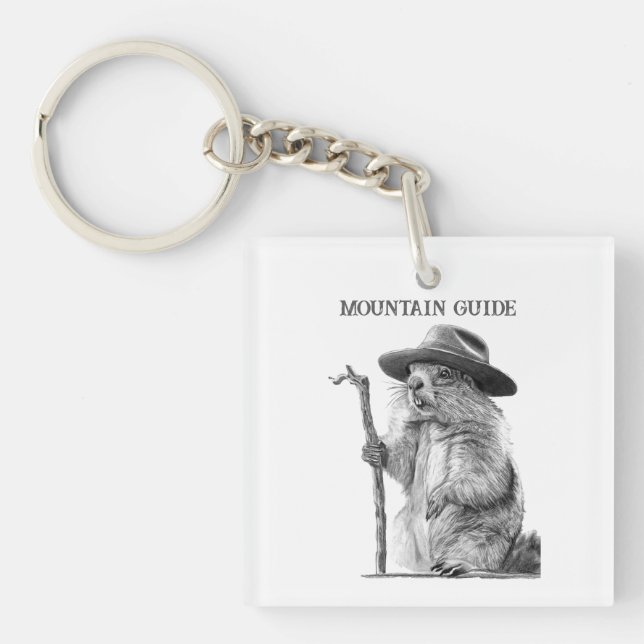 Mountain guide - Whimsical marmot design Keychain (Front)