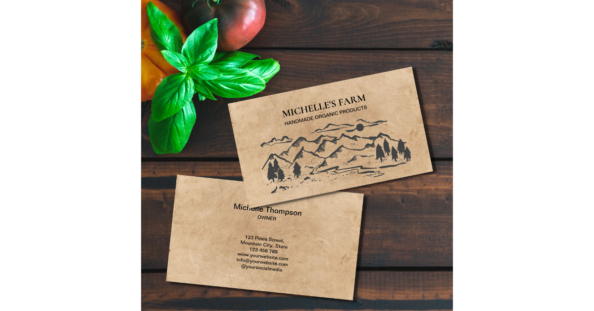Rustic Business Card Examples Mountain Handmade Farm Rustic Vintage Pine Tree Bu Business Card | Zazzle