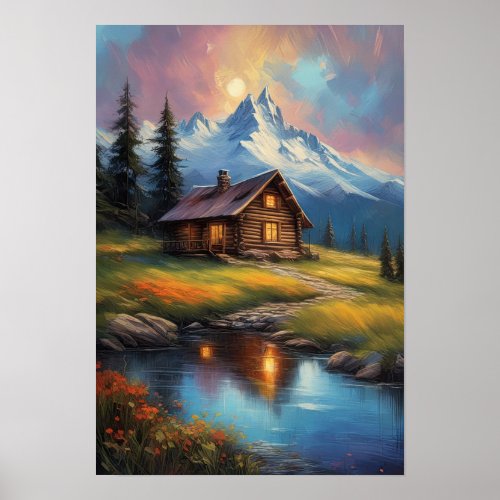 Mountain Haven Wooden Cabin Poster