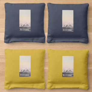 Mountain High Watercolor Art Monogrammed Cornhole Bags