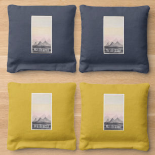 Mountain High Watercolor Art Monogrammed Cornhole Bags