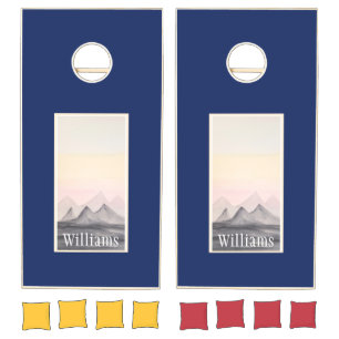 Mountain High Watercolor Art Monogrammed Cornhole Set