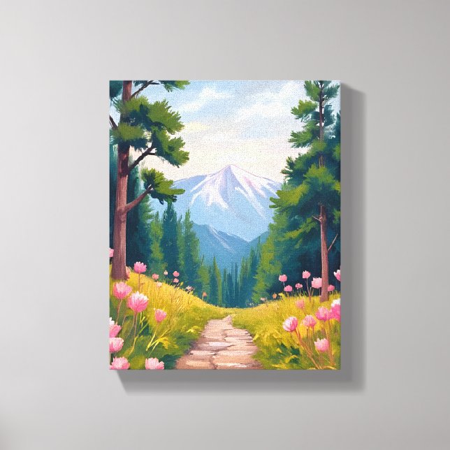 Mountain Hike | Floral Nature Landscape Watercolor Canvas Print (Front)