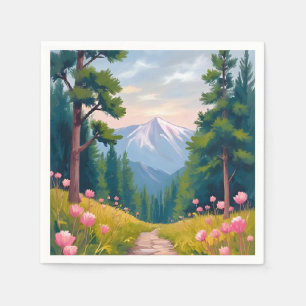 Mountain Hike Floral Nature Landscape Watercolor Napkins