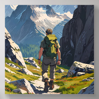 Mountain Hiker Adventure Art Wood Photo Tile