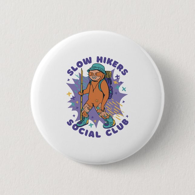 MOUNTAIN HIKER SLOTH SLOW HIKERS SOCIAL CLUB BUTTON (Front)