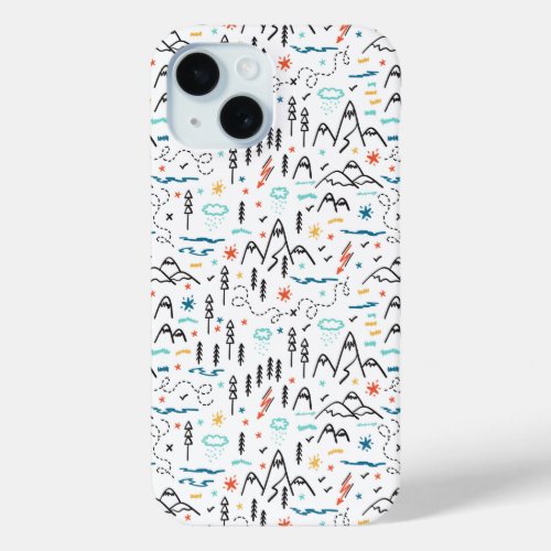 Mountain Hiking Pattern iPhone 15 Case