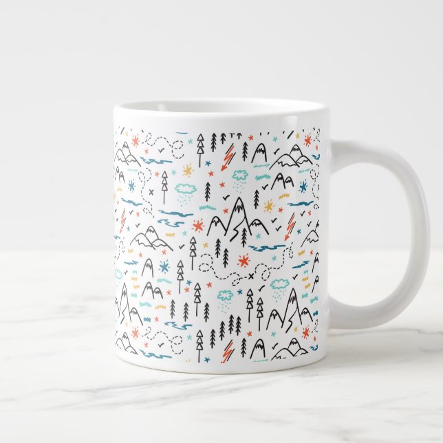 Mountain Hiking Pattern Giant Coffee Mug (Right)