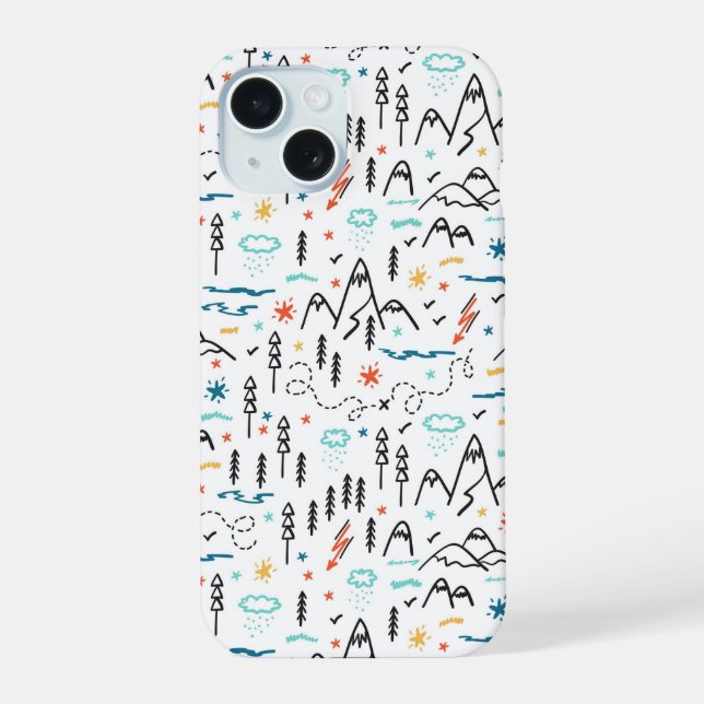 Mountain Hiking Pattern iPhone 15 Case (Back)