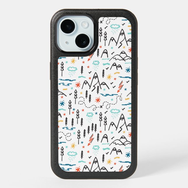 Mountain Hiking Pattern iPhone 15 Case (Back)