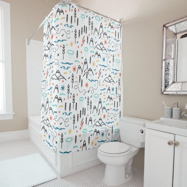Mountain Hiking Pattern Shower Curtain (In Situ)