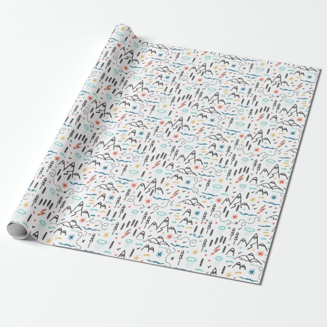 Mountain Hiking Pattern Wrapping Paper (Unrolled)